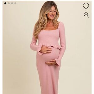 MATERNITY Pink Blush Maternity Pink Ruffle Hem Knit Top And Midi Skirt SMALL